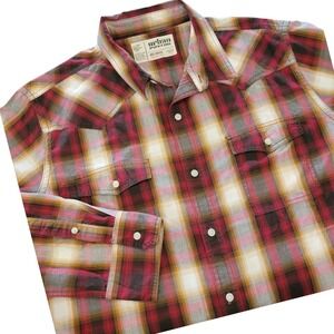 Urban Pipeline Button Down Men XXL Red Plaid‎ Western Flap Pockets Western Rodeo